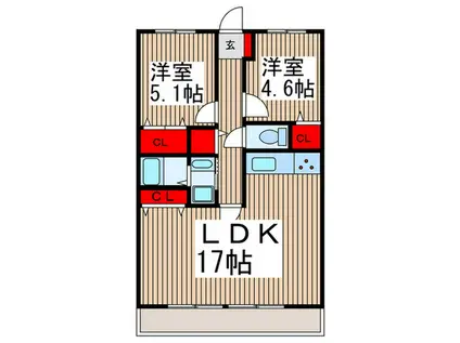入間市駅 徒歩8分 2LDK 都市ガス RC造(2LDK/3階)の間取り写真