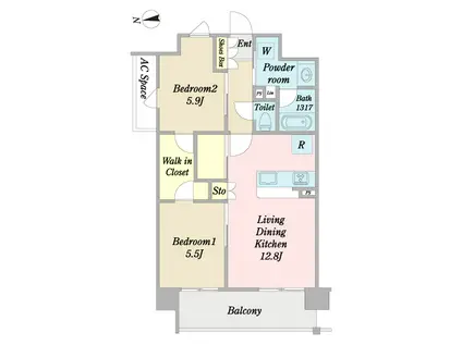 プレディアコート新大工町(2LDK/6階)の間取り写真