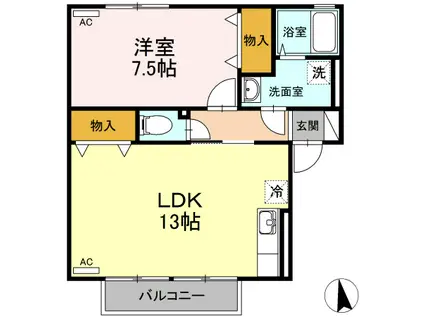 ルシエル二番館A・B(1LDK/1階)の間取り写真