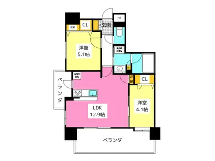 アクタス大橋グランネクスト(2LDK/5階)の間取り写真