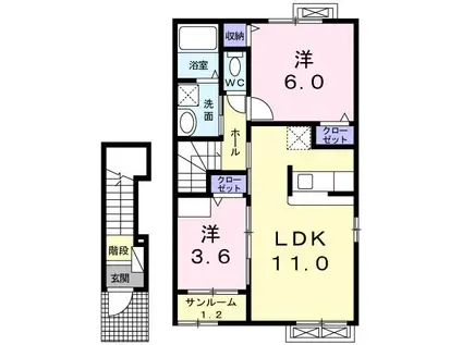 メゾンリバーサイドB(2LDK/2階)の間取り写真