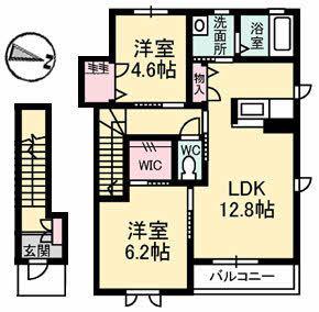 パルタージュ B棟(2LDK/2階)の間取り写真