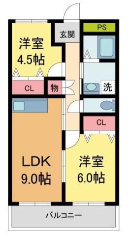 タカソウハイツ河原(2LDK/1階)の間取り写真