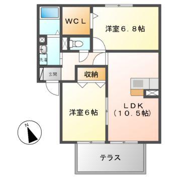 FIND BIRDIE C・D棟(2LDK/1階)の間取り写真