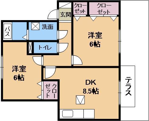 レークタウンD棟(2DK/1階)の間取り写真