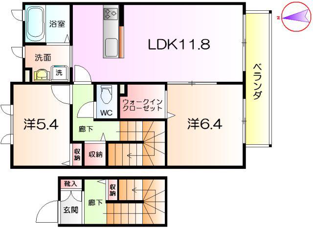 シャーメゾン柏木(2LDK/2階)の間取り写真