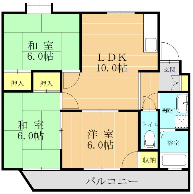 サカエハイツ(3LDK/3階)の間取り写真