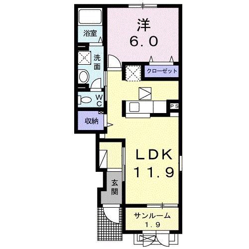 ラビットI(1LDK/1階)の間取り写真