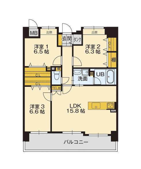 ニューガイア霧島 Bタイプ(3LDK/10階)の間取り写真