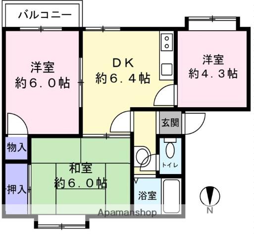 ボヌール深見A(3DK/2階)の間取り写真
