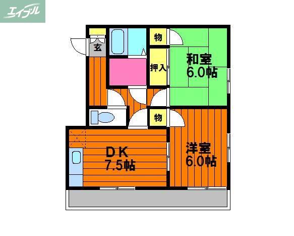ガーデンハウス伊島町(2DK/2階)の間取り写真