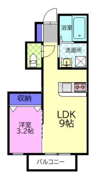 トライアングル ゆいの衛(1LDK/1階)の間取り写真