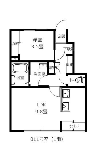 神宮寺尾(1LDK/1階)の間取り写真