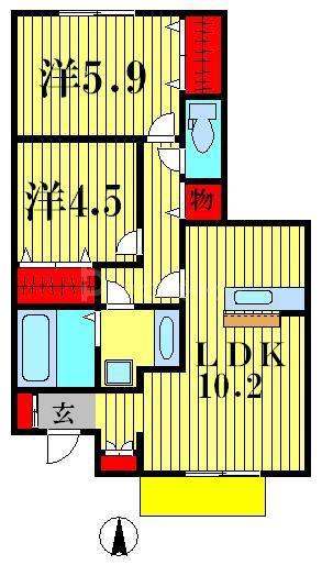 イーグレット D棟(2LDK/1階)の間取り写真