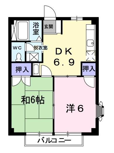 コスモハイツA(2DK/2階)の間取り写真