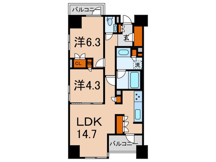 メゾンカルム本郷(2LDK/11階)の間取り写真