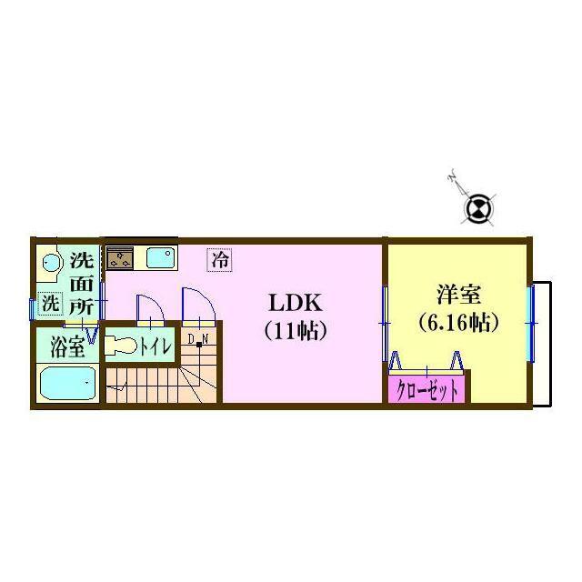 ナリトモ宮崎A(1LDK/2階)の間取り写真