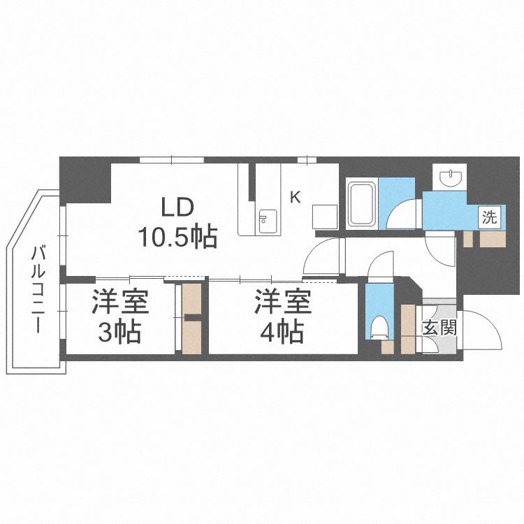アーバネックス西本町(2LDK/9階)の間取り写真