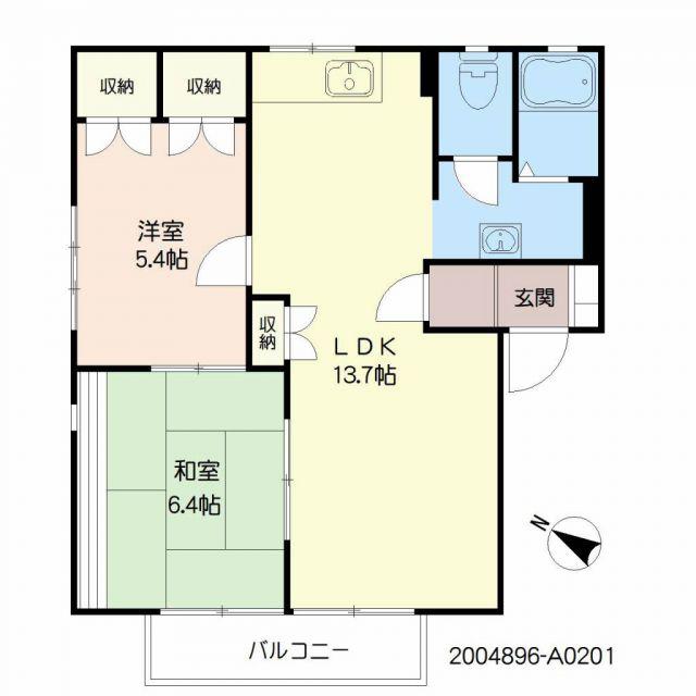 マリーンハイツ畝刈A(2LDK/2階)の間取り写真