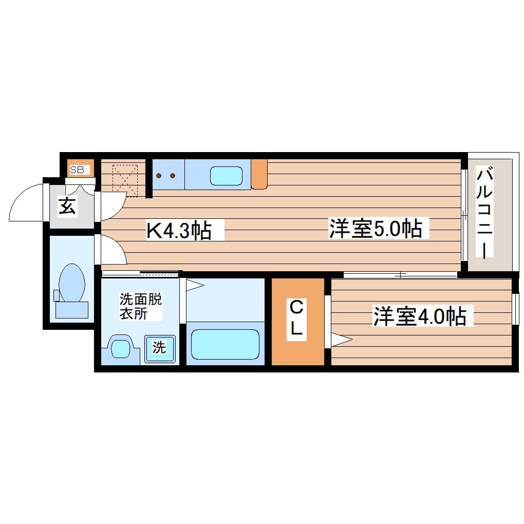 ルミナス長町8B(1LDK/1階)の間取り写真