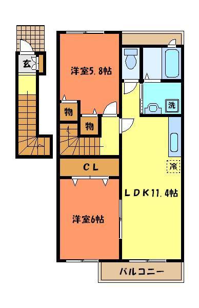 パークサイドU・K(2LDK/2階)の間取り写真