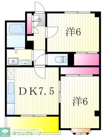 コーポラスリバーヒルズ(2DK/1階)の間取り写真