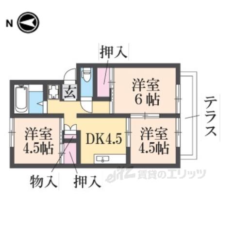 パセオ土師宮町(3DK/1階)の間取り写真