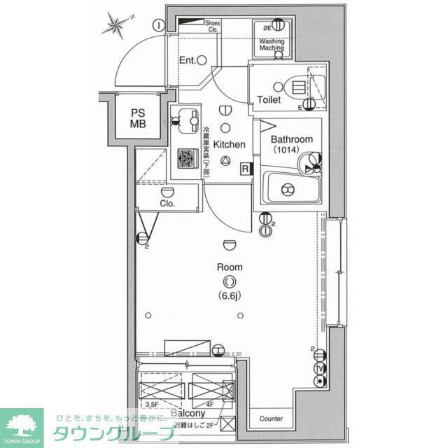 ベレール日本橋兜町(1K/2階)の間取り写真