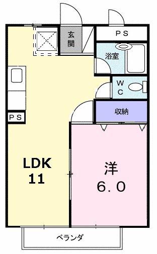 ハイム欠下(1LDK/2階)の間取り写真