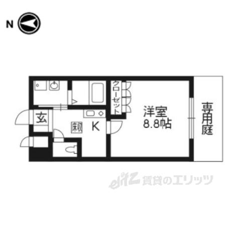 エクセル城陽(1K/1階)の間取り写真