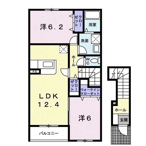フローリア漣2号館(2LDK/2階)の間取り写真
