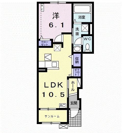 アイ プライムA(1LDK/1階)の間取り写真