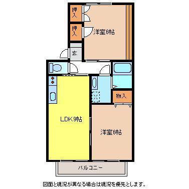 カルム松沢B(2LDK/2階)の間取り写真