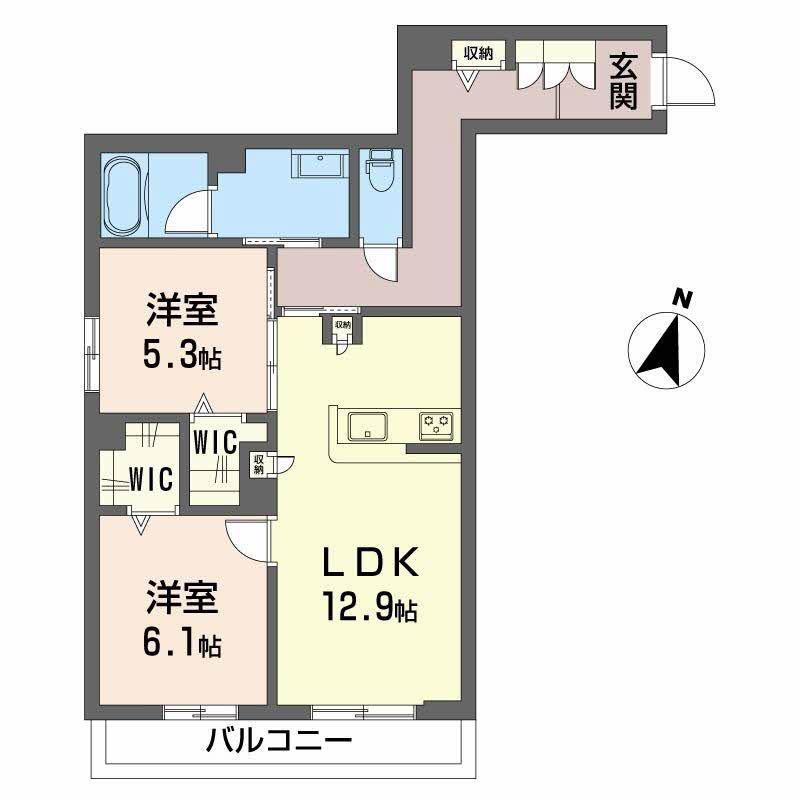 コモンステージ野上(2LDK/2階)の間取り写真