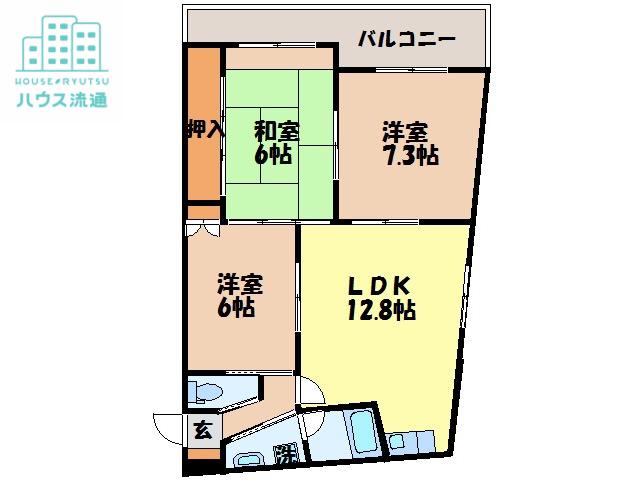 長崎電軌本線 昭和町通駅 徒歩6分 3階建 築31年(3LDK/2階)の間取り写真