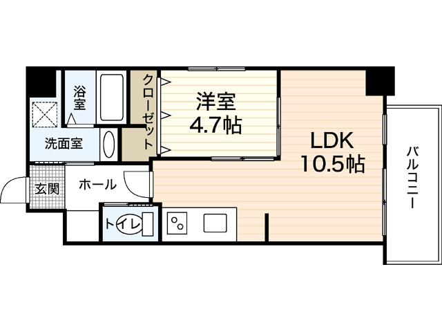 ASTER中広(1LDK/6階)の間取り写真