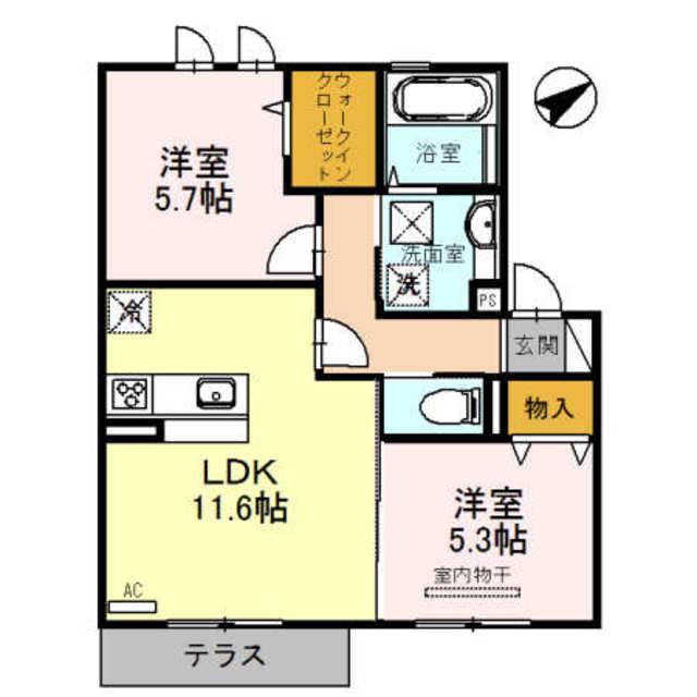 セジュールK(2LDK/1階)の間取り写真