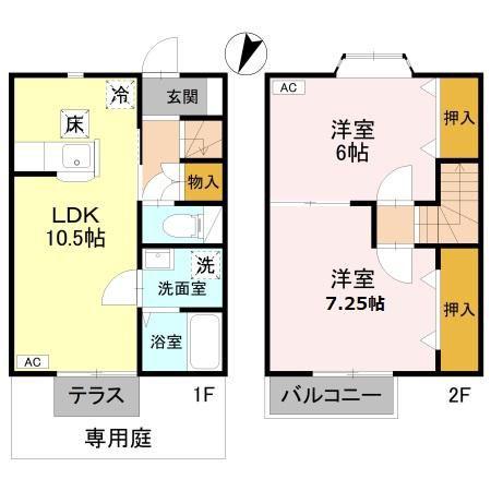 FORET CHARMANT A(2LDK/1階)の間取り写真