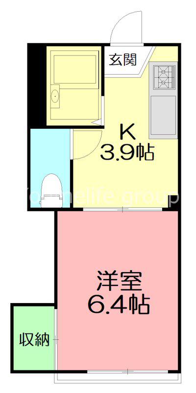 パラシオン芦川A(1K/2階)の間取り写真
