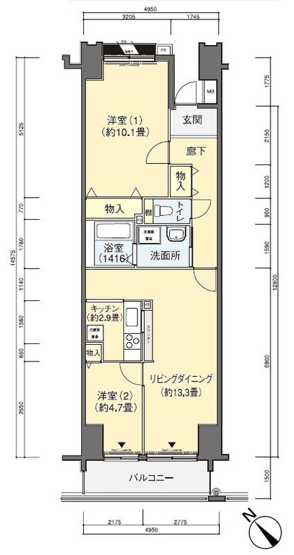 ルリエ横浜長者(2LDK/6階)の間取り写真