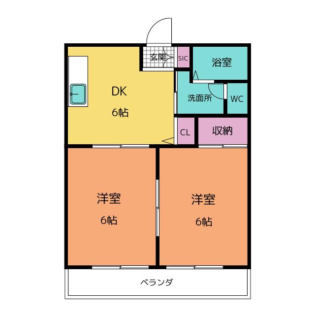 レジデンス青葉(2DK/2階)の間取り写真