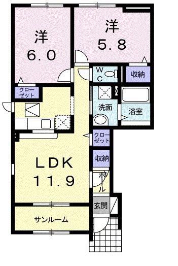 カルムM(2LDK/1階)の間取り写真