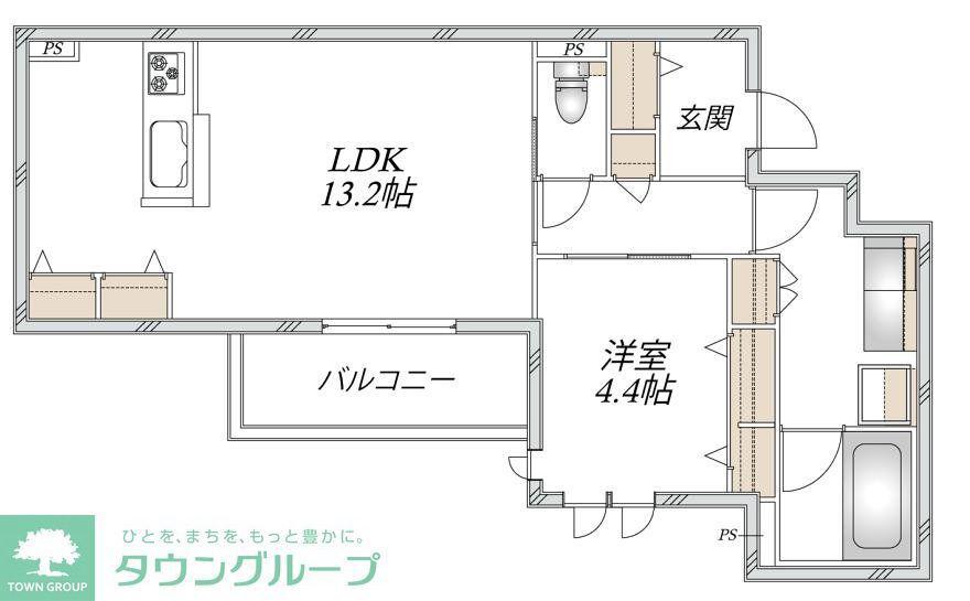 新石川1丁目メゾン西棟(1LDK/3階)の間取り写真