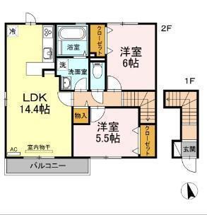 ルミエール太田 B棟(2LDK/2階)の間取り写真