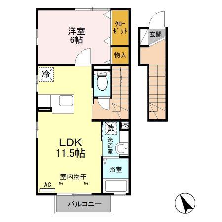 ヴィラ・ウッズ(1LDK/2階)の間取り写真