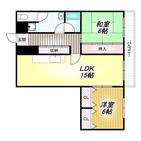 オースクレイン(2LDK/1階)の間取り写真