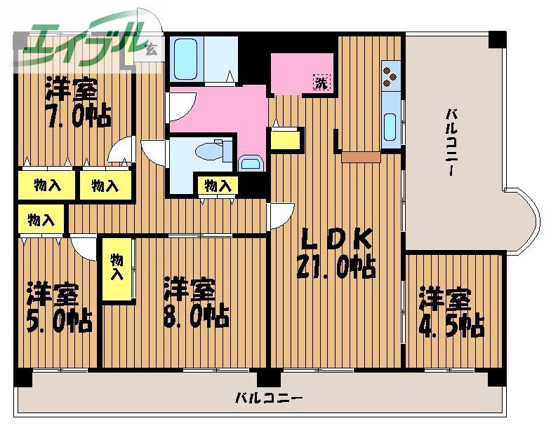 ロビニエ豊成(4LDK/7階)の間取り写真