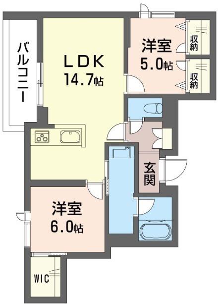 グランブルー武蔵浦和(2LDK/2階)の間取り写真