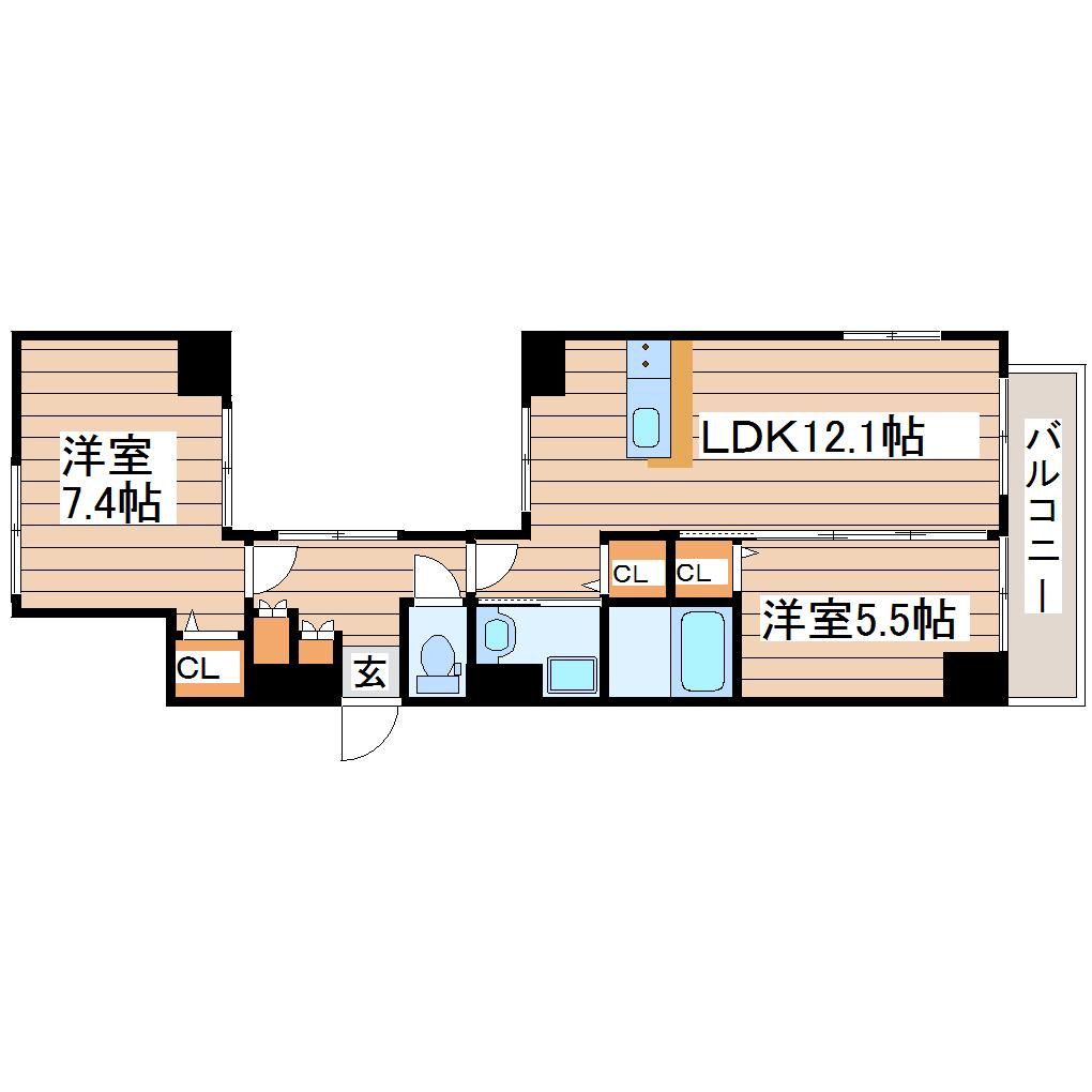 アーカス良覚院(2LDK/7階)の間取り写真