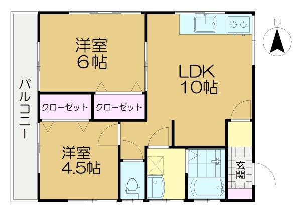 コーポヒロ(2DK/2階)の間取り写真